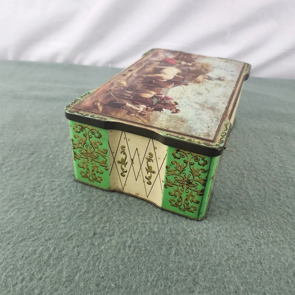 Vintage Biscuit Tin with Farming Scene Marked Great‎ Britain Biscuit Tin Rare